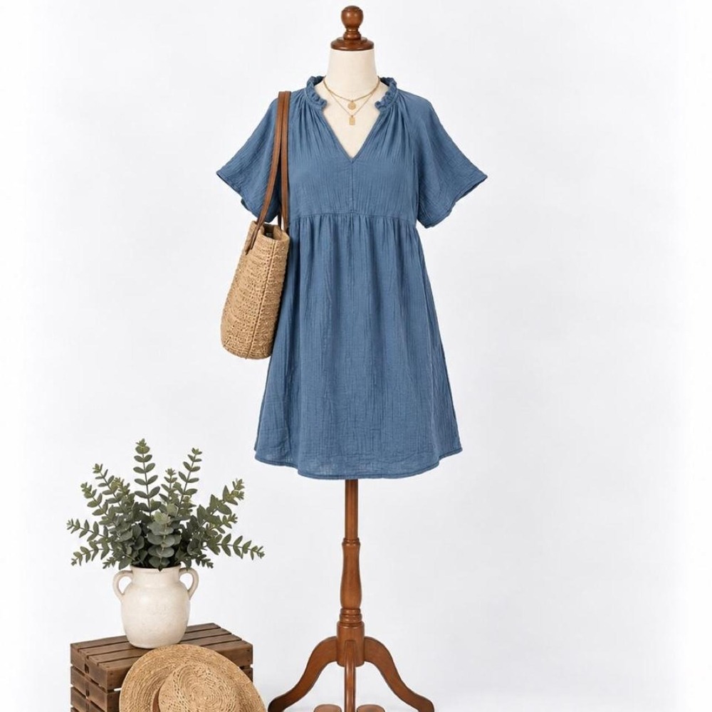Old Navy Blue Gauze Babydoll Mini Dress – Size Medium